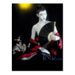 Asian Fashion Girl w/ Fan Postcard Porcelain Doll