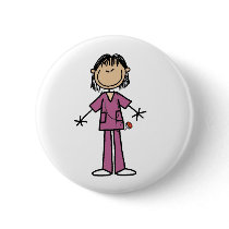 Asian Female Stick Figure Nurse  Button