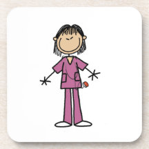 Asian Female Stick Figure Nurse Drink Coaster