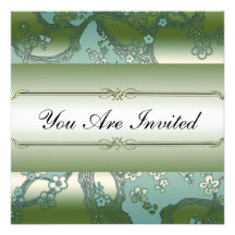 Asian Floral Green and Silver Party Invitations