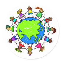 Asian Kids Round Stickers