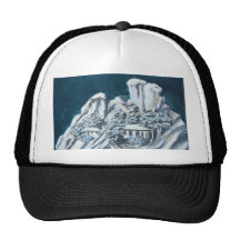 Asian landscape sculpture trucker hats
