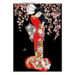 Asian Woman with Cherry Blossom Night Greeting Card