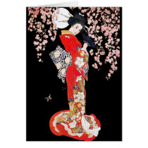 Asian Woman with Cherry Blossom Night Greeting Card