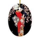 Asian Woman with Cherry Blossom Night ornaments