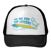 Ask Me For Surf Lessons! Cap in Aqua Hat