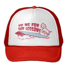 Ask Me For Surf Lessons! Cap in Red Trucker Hats