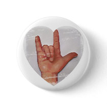 ASL "I LOVE YOU" HEART SHAPE #2 PINBACK BUTTON