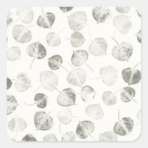 Aspen Leaves Black and White Pattern Square Stickers