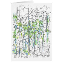 Aspen Tree Grove Ink Drawing Blank Card