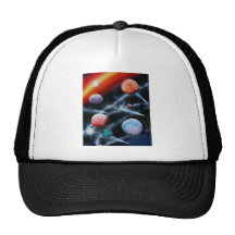 Assorted planets and star stripe space scene mesh hats