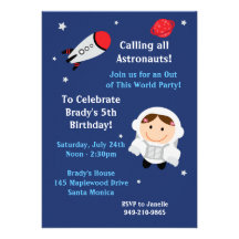 Astronaut Birthday Party Invitation Girl
