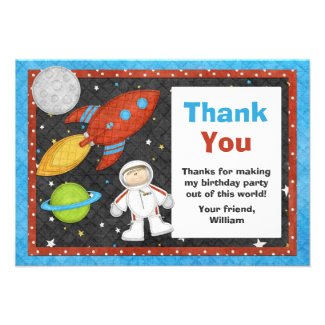 Astronaut Space Rocket Birthday Thank You Card Invites