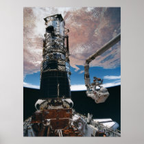 Astronaut working on the Hubble Space Telescope Print