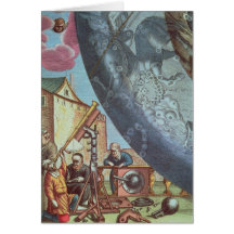 Astronomes regardant par un télescope cartes de vœux
