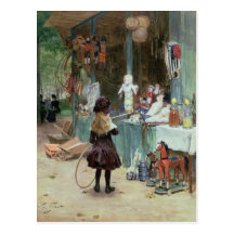At the Champs-Elysees Gardens, c.1897 (gouache on Postcard