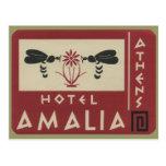 Athens Greece Hotel Amalia Vintage Travel Label Postcard