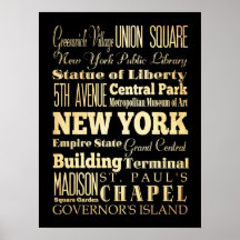 Attractions & Famous Places of New York, New York Print