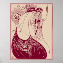 Aubrey Beardsley Peacock Skirt Maroon Print