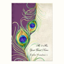 Audrey Jeanne Peacock Feather Purple Damask Escort invitations