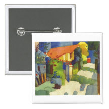 August Macke - House in Garden 1914 Waterolor Button