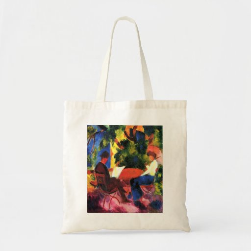 August_Macke - Paar am Gartentisch 1914 Oil Canvas Tote Bags