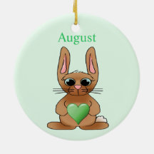 August Rabbit Birthstone Peridot Ornaments