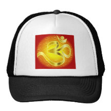 Aum or Om Symbol in yellows & reds Mesh Hats