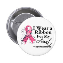 Aunt Floral Ribbon - Breast Cancer Buttons
