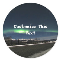 Aurora Borealis Night; Customizable Round Sticker