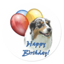 Aussie Happy Birthday Balloons Round Stickers