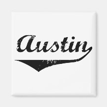 Austin black text refrigerator magnets