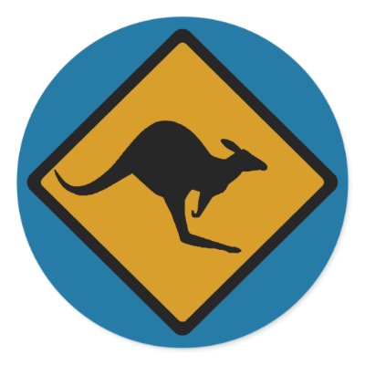 Australia Kangaroo Crossing Sign Round Stickers by kiwisoutback