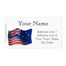 Australian-American Waving Flag Custom Shipping Label