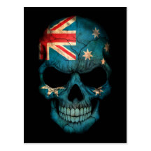 Australian Flag Skull on Black Post Card