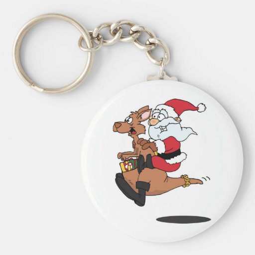 Australian Santa riding a Christmas kangaroo Keychain