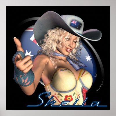 Australian Sexy Cowgirl Pinup Art Prints "Sheila" by sexyshirts2
