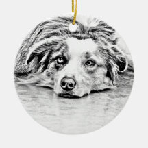 Australian Shepherd dog art Christmas Ornament