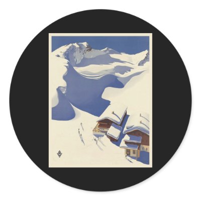 Austria Ski lodge in the Alps Sticker by vintage_cafe