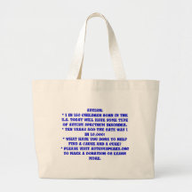 AUTISM:* 1 IN 150 CHILDREN BORN IN THE U.S. TOD... CANVAS BAGS