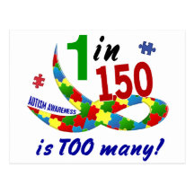AUTISM AWARENESS 1 IN 150 IS TOO MANY POST CARD