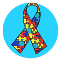 Autism Awareness Jigsaw Puzzle Ribbon Products Round Stickers