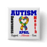Autism Awareness Month Heart Ribbon Button