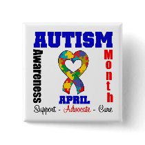 Autism Awareness Month Heart Ribbon Button