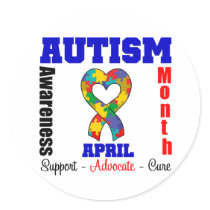 Autism Awareness Month Heart Ribbon Stickers