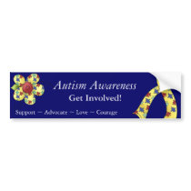 Autism Awareness Puzzle Pieces Flower Design Bumper Stickers