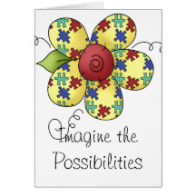 Autism Awareness Puzzle Pieces Flower Design Greeting Cards