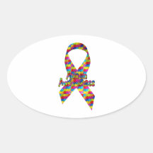 Autism Awareness Ribbon Oval Stickers