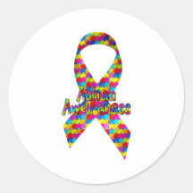 Autism Awareness Ribbon Round Sticker