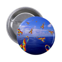 Autism Awareness Ribbons Cascading Over the Sea Pinback Buttons